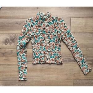 Dolan Anthropologie ruched floral turtleneck long sleeve top size small
